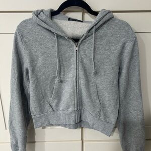 Brandy Melville Grey Cropped Zip-Up